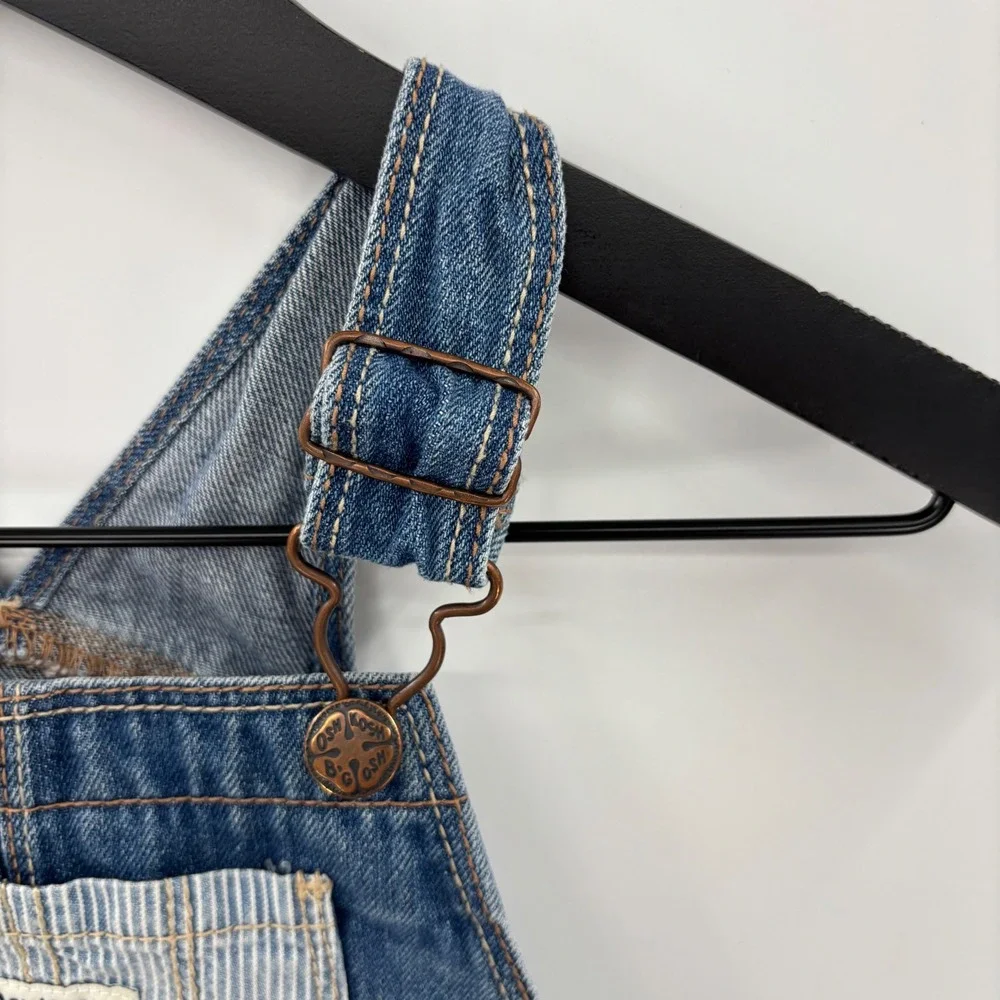 OshKosh B'gosh Denim Overall Dress Kids 3T Blue Distressed Hickory Stripe Jumper